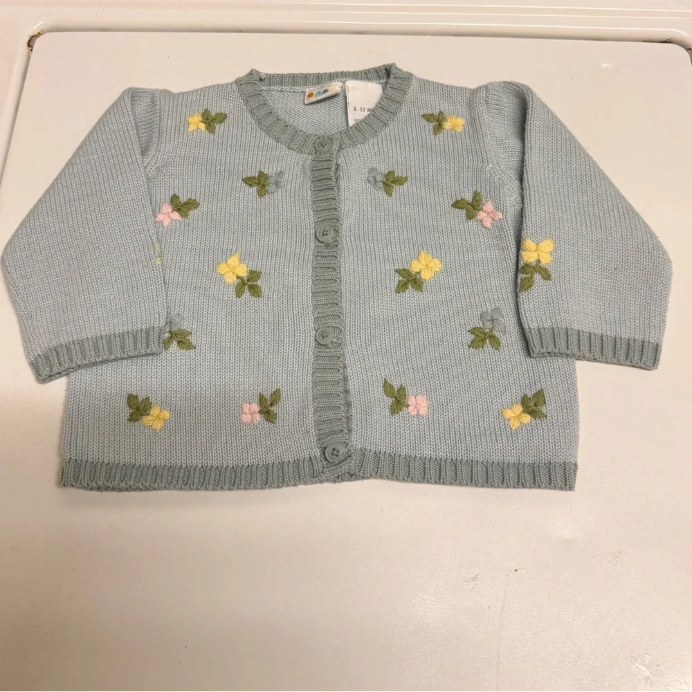 Gymboree Blue Knit Cardigan with Embroidered Accents Size 6-12 months